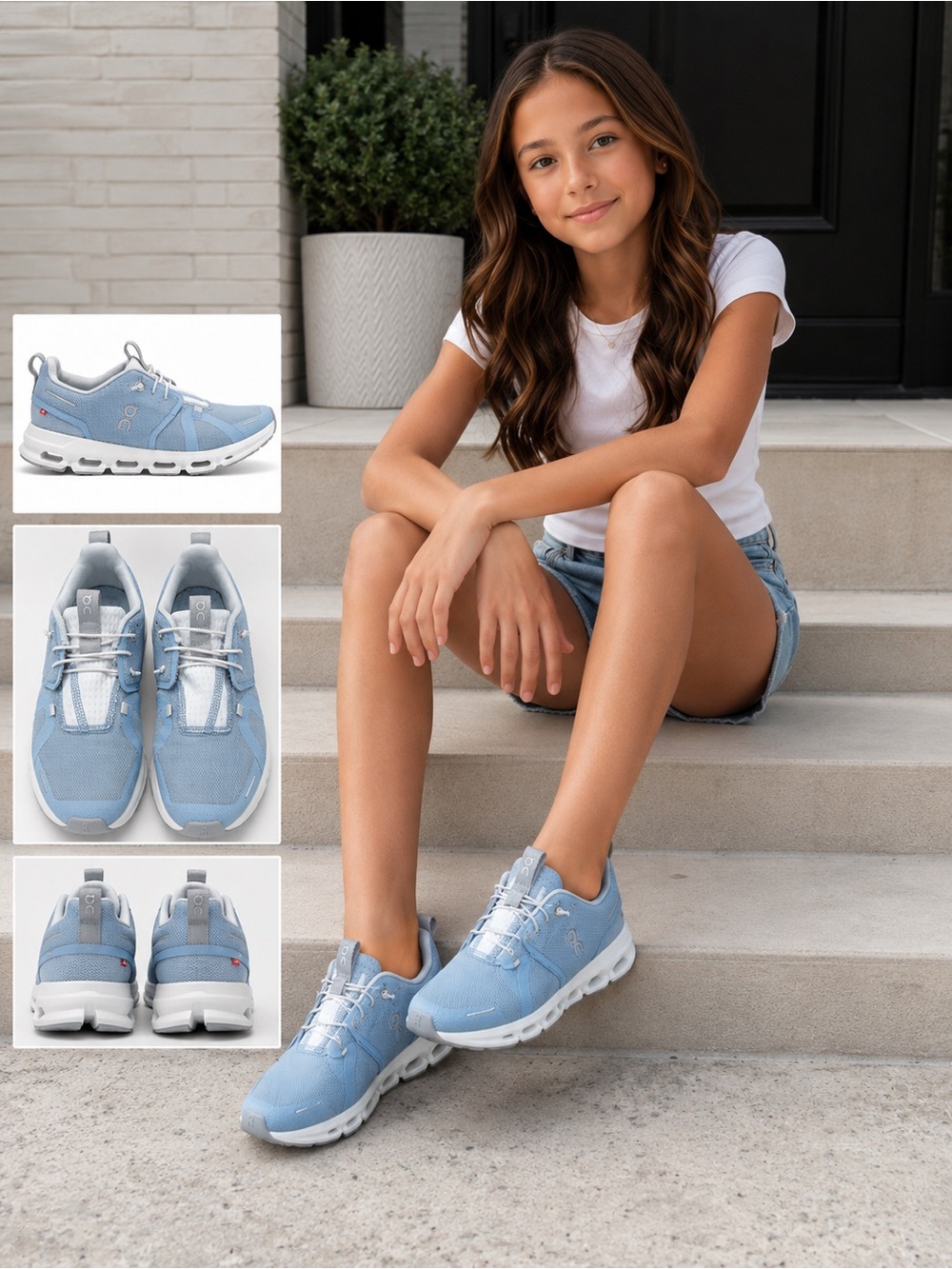 On Cloud Big Kids Blue Cloud Sky Sneakers